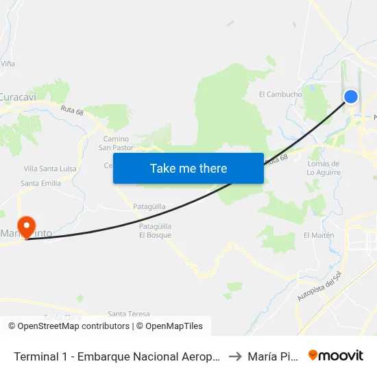 Terminal 1 - Embarque Nacional Aeropuerto to María Pinto map