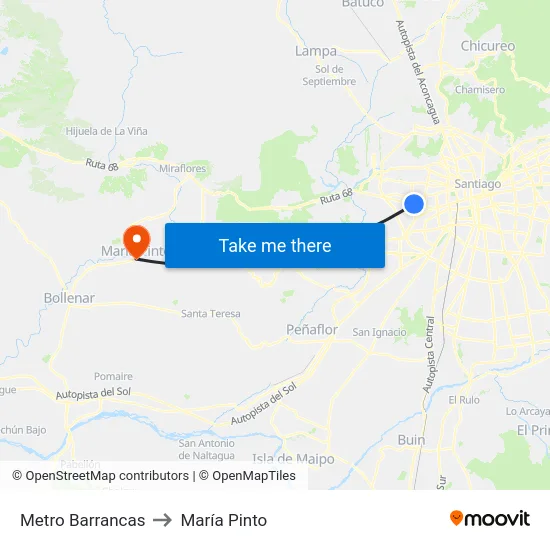 Metro Barrancas to María Pinto map