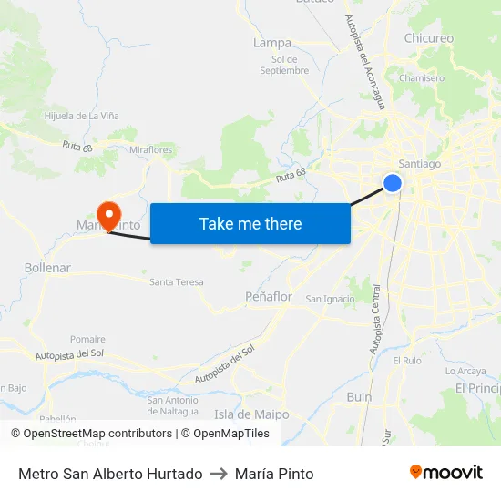 Metro San Alberto Hurtado to María Pinto map