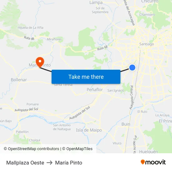 Mallplaza Oeste to María Pinto map