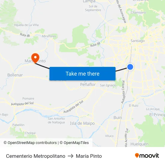 Cementerio Metropolitano to María Pinto map