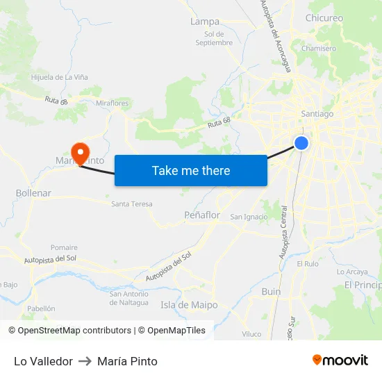 Lo Valledor to María Pinto map