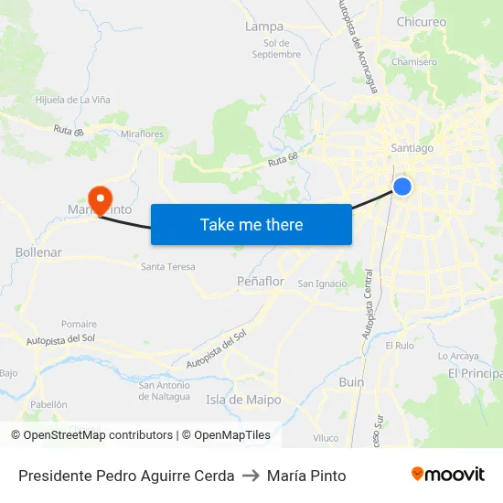 Presidente Pedro Aguirre Cerda to María Pinto map