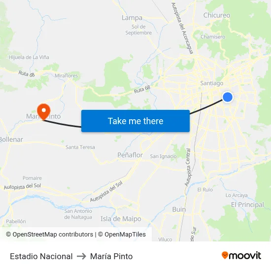 Estadio Nacional to María Pinto map