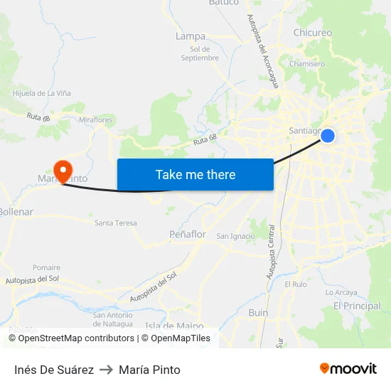 Inés De Suárez to María Pinto map