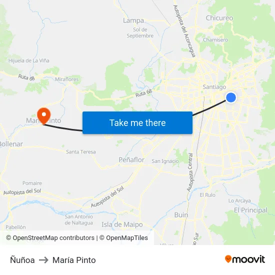 Ñuñoa to María Pinto map