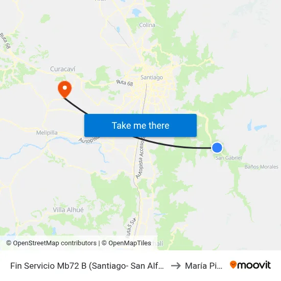 Fin Servicio Mb72 B (Santiago- San Alfonso) to María Pinto map