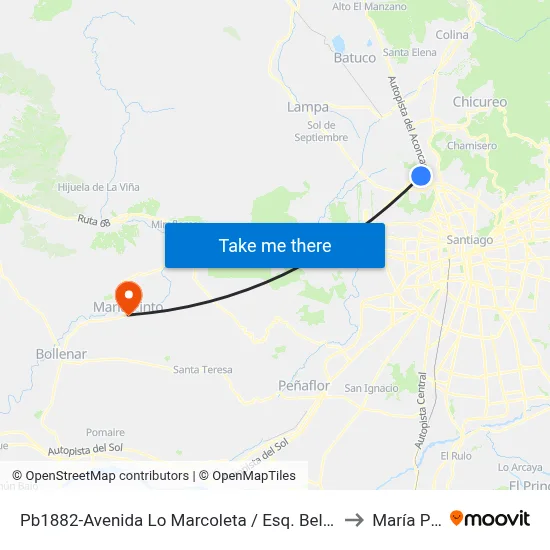 Pb1882-Avenida Lo Marcoleta / Esq. Bello Horizonte to María Pinto map