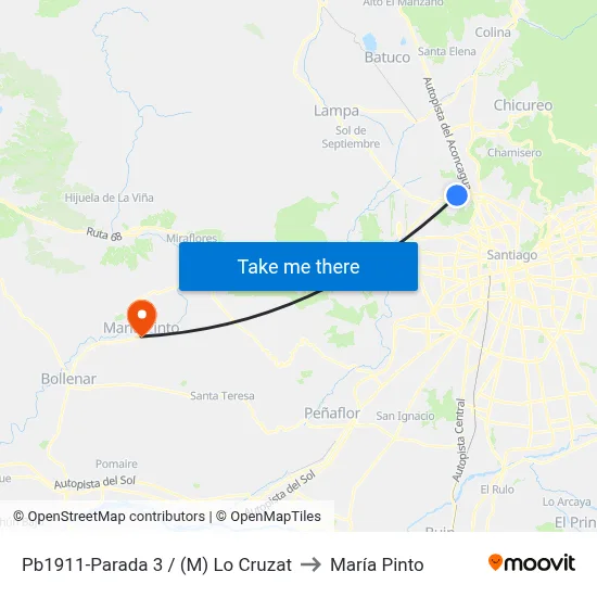 Pb1911-Parada 3 / (M) Lo Cruzat to María Pinto map