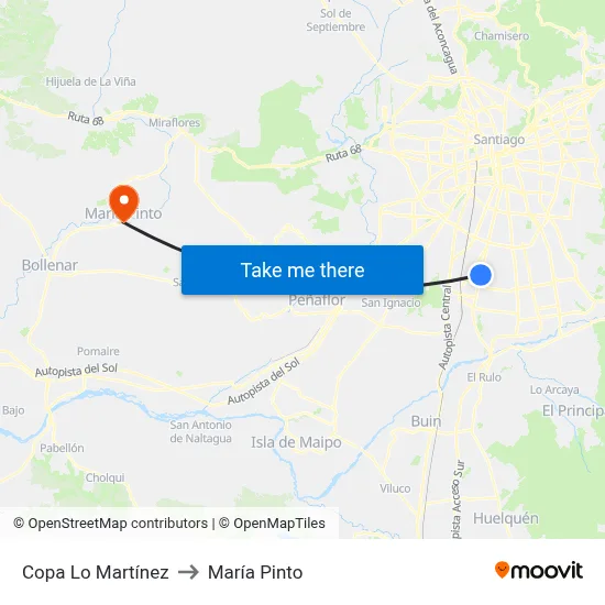Copa Lo Martínez to María Pinto map