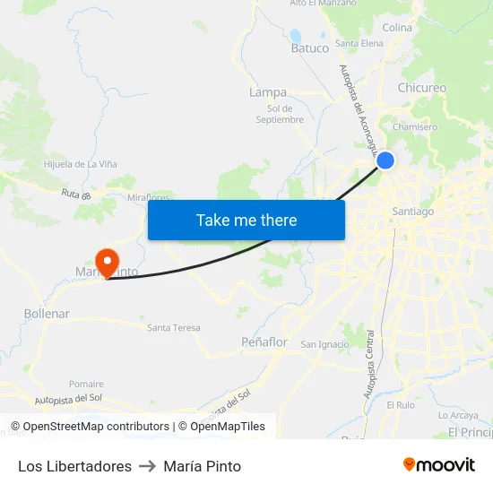 Los Libertadores to María Pinto map