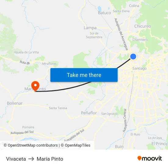Vivaceta to María Pinto map