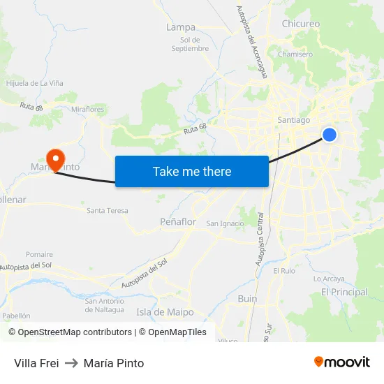 Villa Frei to María Pinto map