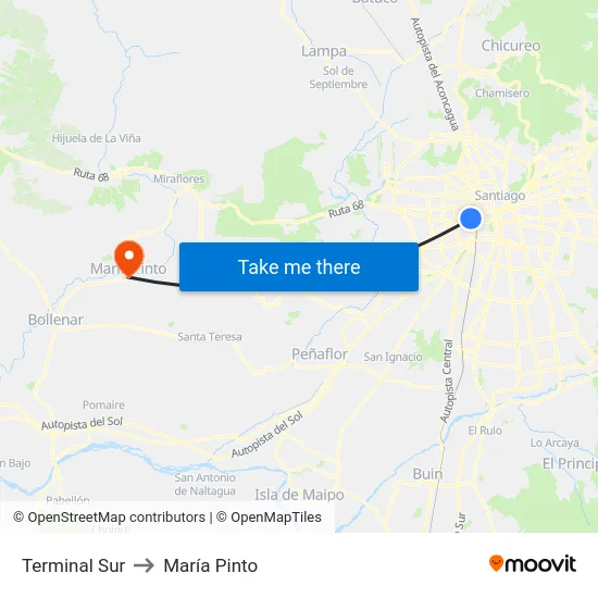 Terminal Sur to María Pinto map