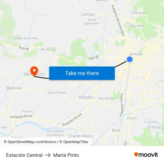 Estación Central to María Pinto map