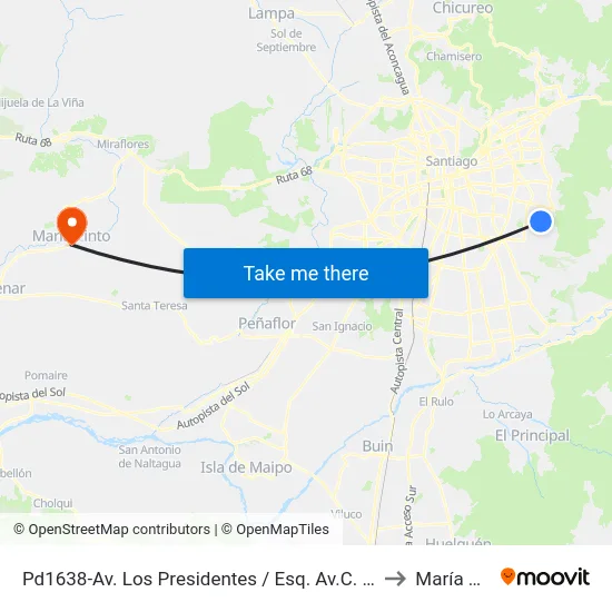 Pd1638-Av. Los Presidentes / Esq. Av.C. Las Perdices to María Pinto map
