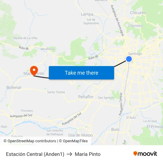 Estación Central (Anden1) to María Pinto map