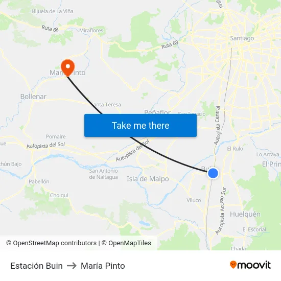 Estación Buin to María Pinto map