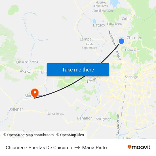 Chicureo - Puertas De Chicureo to María Pinto map