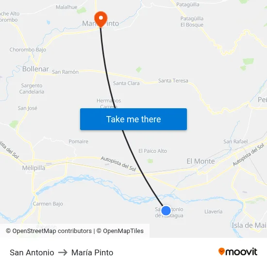 San Antonio to María Pinto map