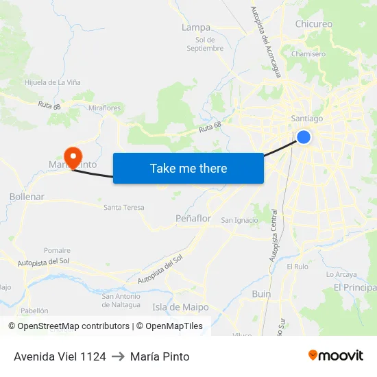 Avenida Viel 1124 to María Pinto map