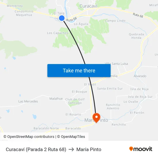Curacaví (Parada 2 Ruta 68) to María Pinto map