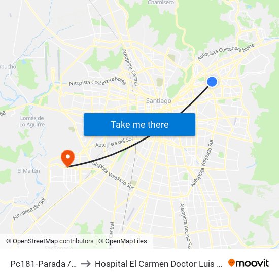 Pc181-Parada / Omnium to Hospital El Carmen Doctor Luis Valentín Ferrada map