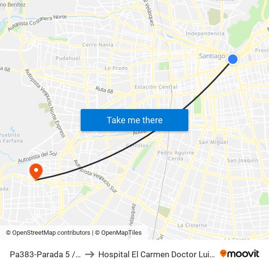 Pa383-Parada 5 / Plaza Italia to Hospital El Carmen Doctor Luis Valentín Ferrada map