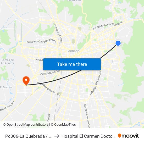 Pc306-La Quebrada / Esq. Avenida La Paz to Hospital El Carmen Doctor Luis Valentín Ferrada map