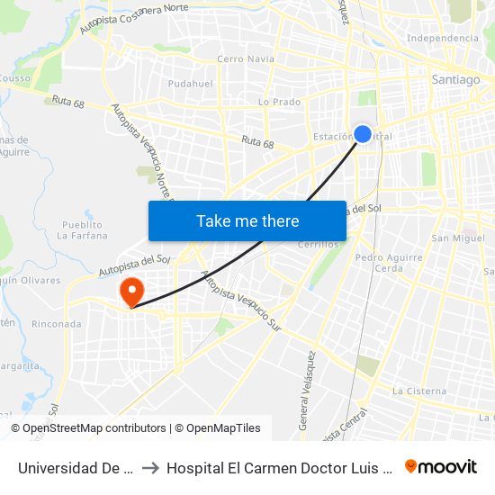 Universidad De Santiago to Hospital El Carmen Doctor Luis Valentín Ferrada map