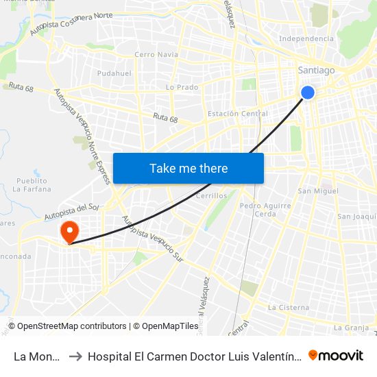 La Moneda to Hospital El Carmen Doctor Luis Valentín Ferrada map