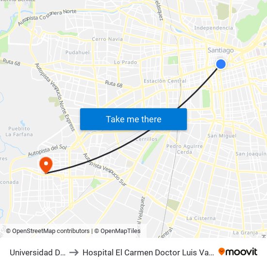 Universidad De Chile to Hospital El Carmen Doctor Luis Valentín Ferrada map