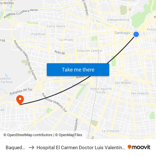 Baquedano to Hospital El Carmen Doctor Luis Valentín Ferrada map