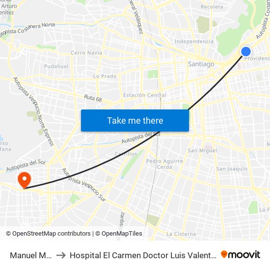 Manuel Montt to Hospital El Carmen Doctor Luis Valentín Ferrada map