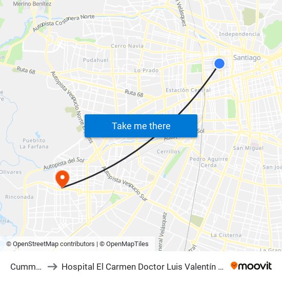 Cumming to Hospital El Carmen Doctor Luis Valentín Ferrada map