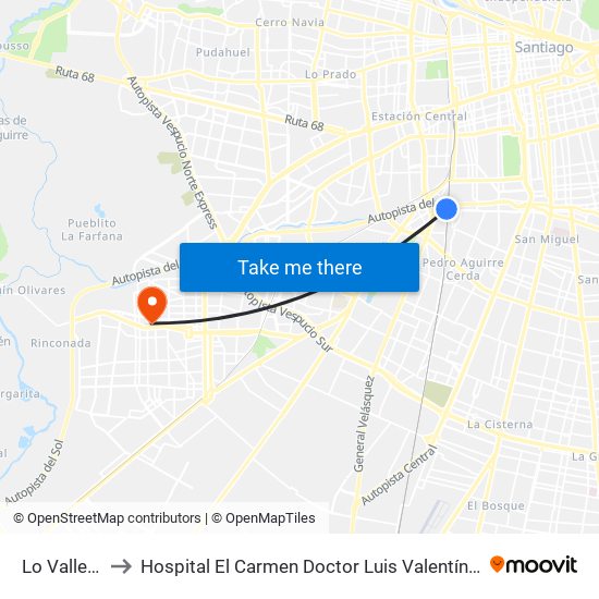 Lo Valledor to Hospital El Carmen Doctor Luis Valentín Ferrada map