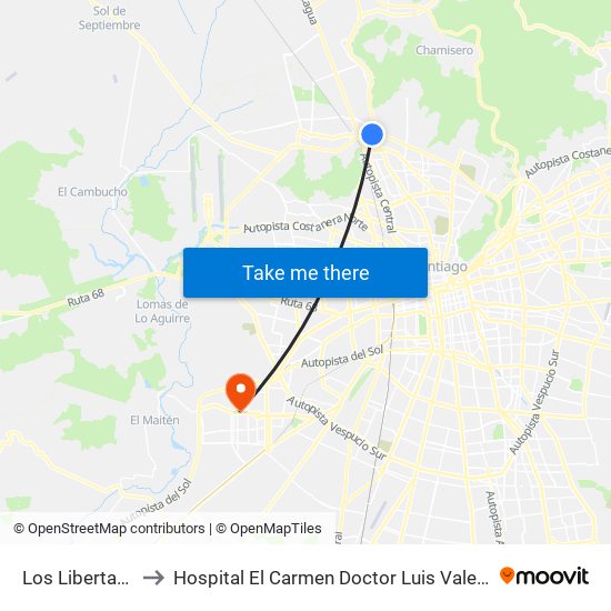 Los Libertadores to Hospital El Carmen Doctor Luis Valentín Ferrada map