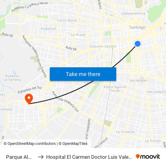 Parque Almagro to Hospital El Carmen Doctor Luis Valentín Ferrada map