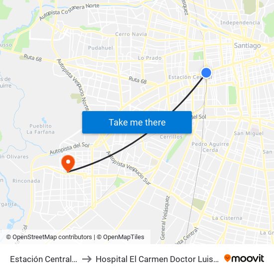 Estación Central (Anden1) to Hospital El Carmen Doctor Luis Valentín Ferrada map