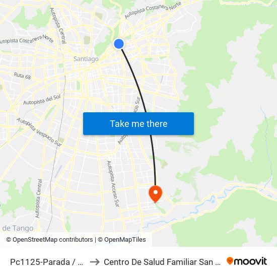 Pc1125-Parada / Costanera Center to Centro De Salud Familiar San Alberto Hurtado (Cesfam) map