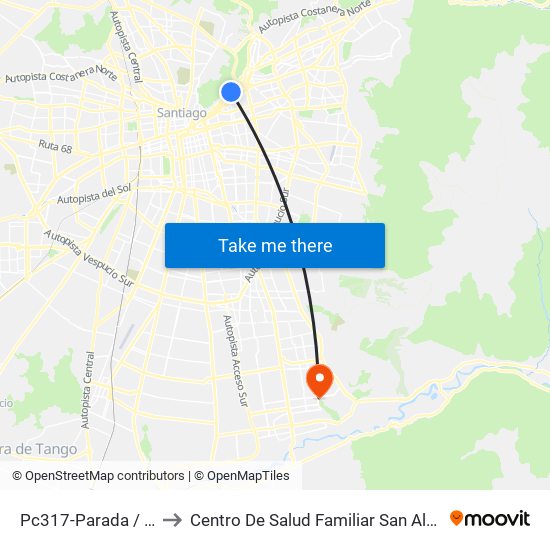 Pc317-Parada / Clínica Indisa to Centro De Salud Familiar San Alberto Hurtado (Cesfam) map