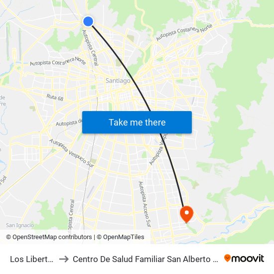 Los Libertadores to Centro De Salud Familiar San Alberto Hurtado (Cesfam) map