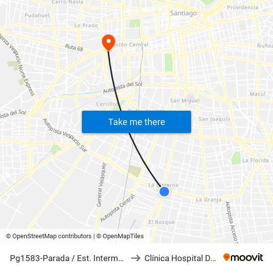 Pg1583-Parada / Est. Intermodal La Cisterna to Clínica Hospital Del Profesor map