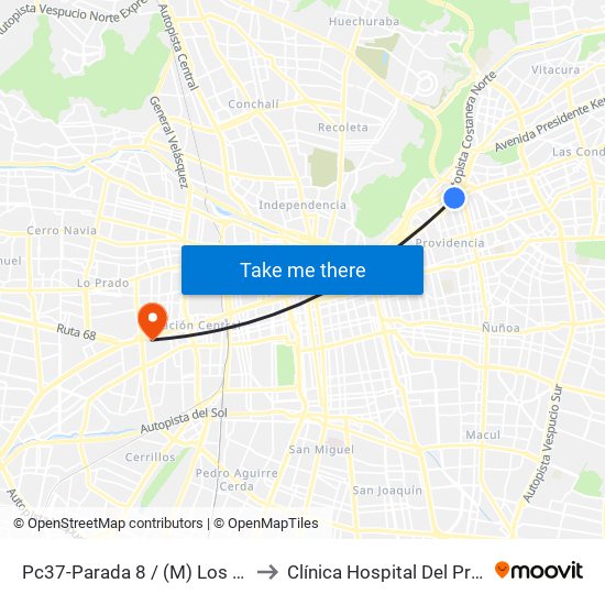 Pc37-Parada 8 / (M) Los Leones to Clínica Hospital Del Profesor map