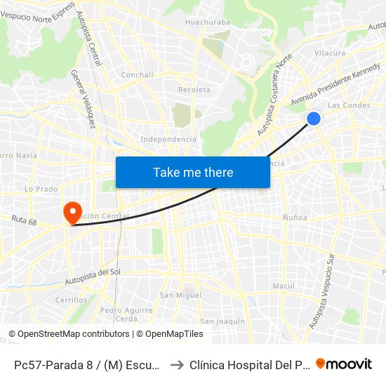 Pc57-Parada 8 / (M) Escuela Militar to Clínica Hospital Del Profesor map