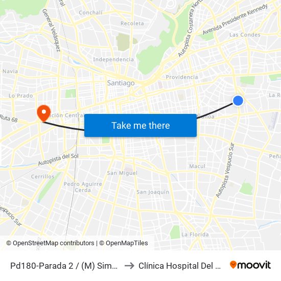 Pd180-Parada 2 / (M) Simón Bolívar to Clínica Hospital Del Profesor map