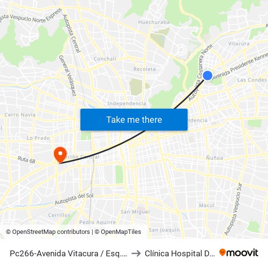 Pc266-Avenida Vitacura / Esq. Nueva Costanera to Clínica Hospital Del Profesor map