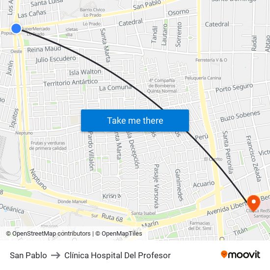 San Pablo to Clínica Hospital Del Profesor map