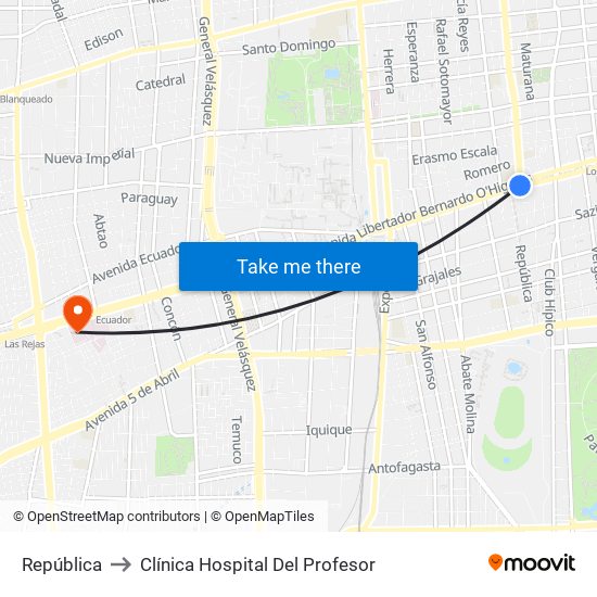 República to Clínica Hospital Del Profesor map