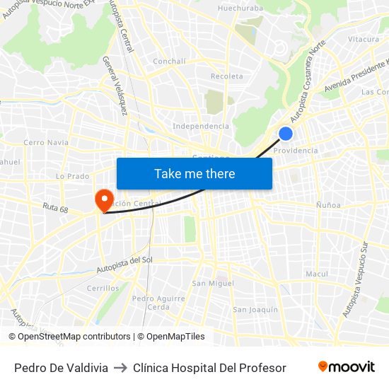 Pedro De Valdivia to Clínica Hospital Del Profesor map